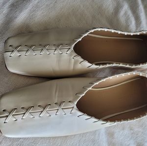 Jil Sander cream leather stitched flats 38